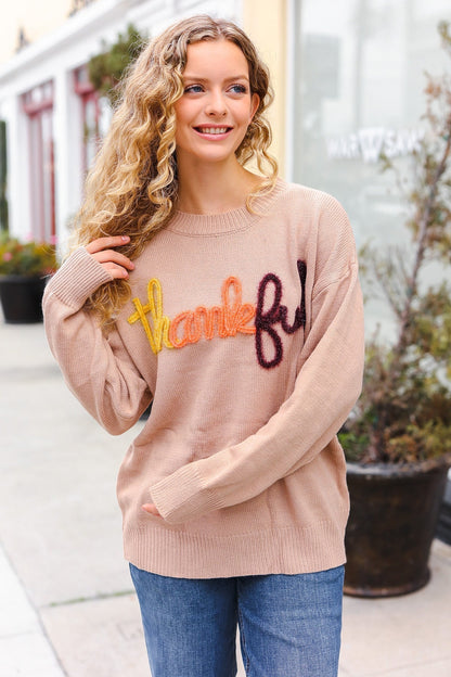 Aída® | Feeling Thankful Pop-up-Pullover mit glitzernder Stickerei in Taupe