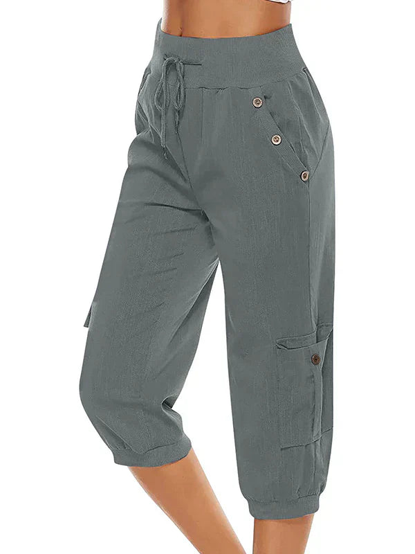 Vicky - Damen Cargo-Hose mit Kordelzug und elastischer Taille Casual Capri