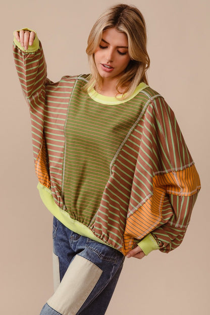 Yara® | BiBi Color Block gestreiftes Rundhals-Sweatshirt