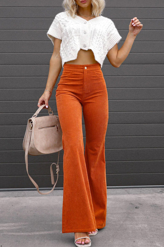 Vanessa® | Sexy Casual Street Solid Pocket Boot Cut Mid Waist Wide Leg Patchwork Bottoms