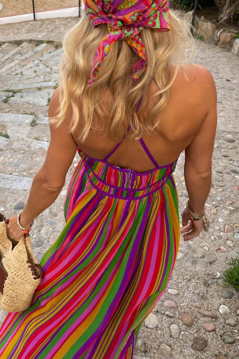 Camilla - V-Ausschnitt-Kleid mit Kontraststreifen für den Urlaub