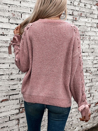 Zulema® | Langärmliger Pullover mit Rundhalsausschnitt zum Schnüren