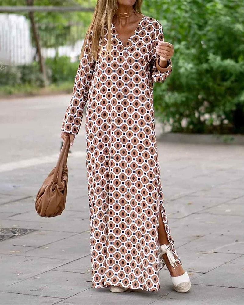 Noa - Langes Kleid mit Batikdruck und langen Ärmeln