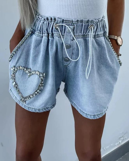 Shorts mit Strass-Herz