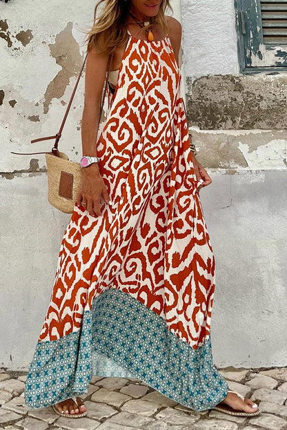 Boho Geometrisch bedrucktes ärmelloses Maxikleid