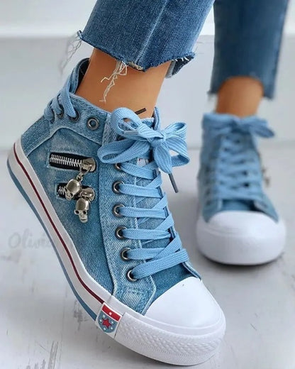 Emma - Skeleton Zipper Lace Up Casual Sneakers