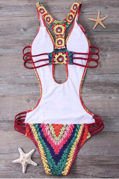 Abigail® | Badeanzug mit Trikotdruck und offenem Rücken