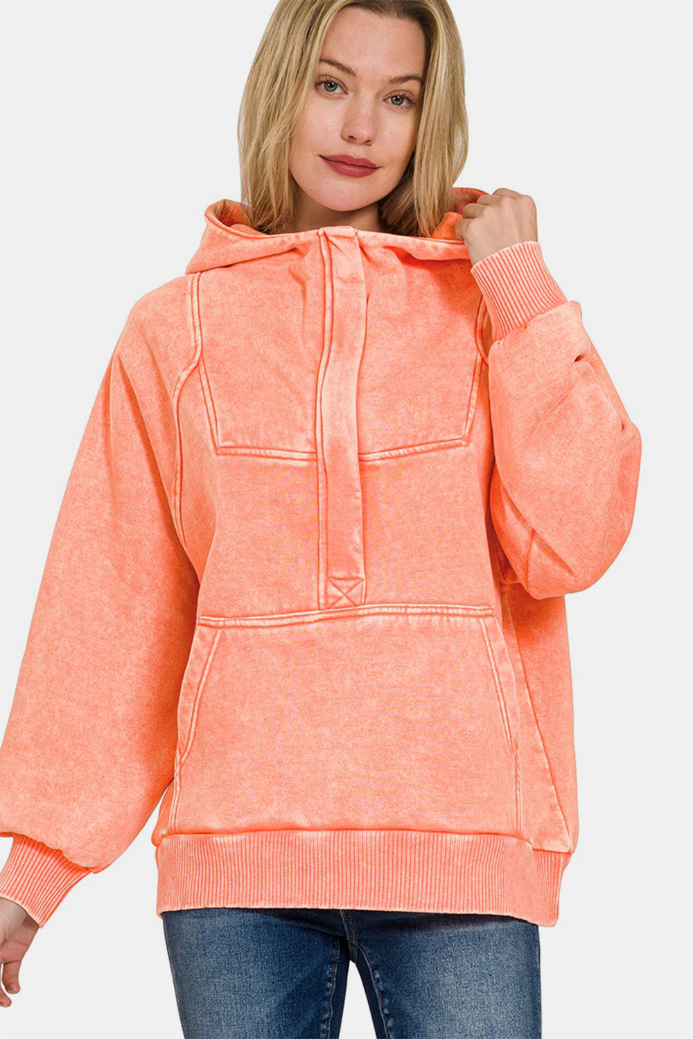 Zenaida® | Zenana Acid Wash Fleece Känguru-Hoodie