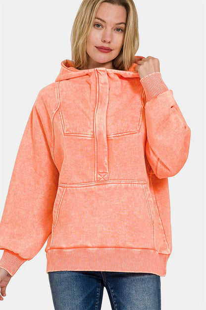 Zenaida® | Zenana Acid Wash Fleece Känguru-Hoodie