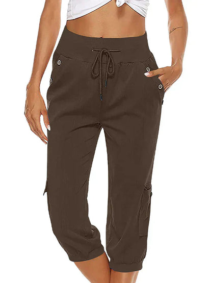 Vicky - Damen Cargo-Hose mit Kordelzug und elastischer Taille Casual Capri