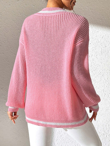 Adela® | Langarmpullover mit Kontrastbesatz und V-Ausschnitt