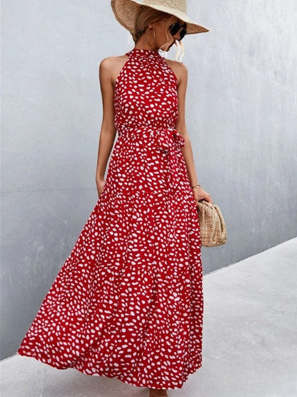 Irene – Meistverkauftes Jumpsuit-Kleid mit Wellenpunkt-Print und Neckholder