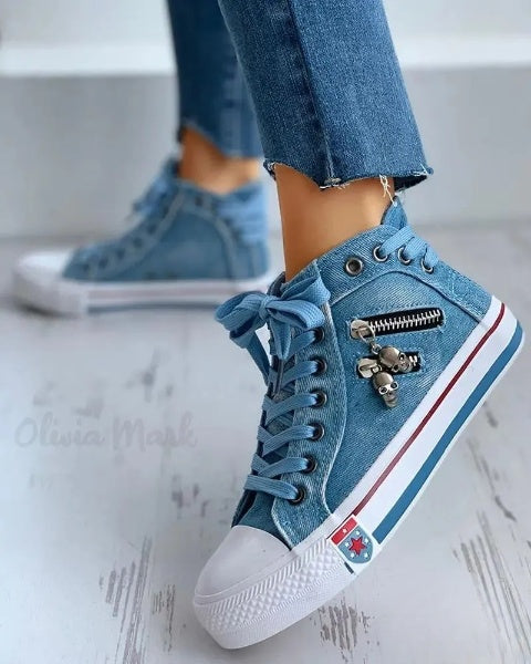 Emma - Skeleton Zipper Lace Up Casual Sneakers