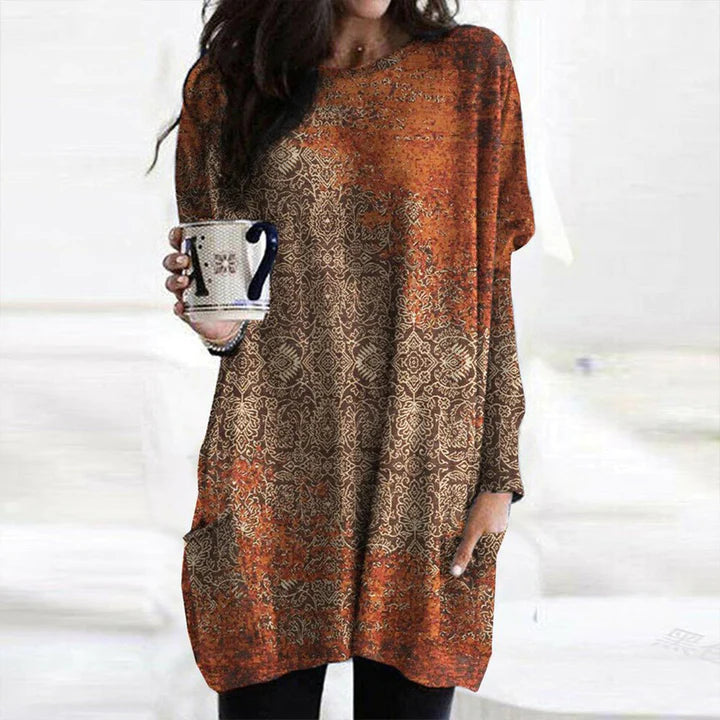 Yolante® | Eleganter orangefarbener Pullover mit Mandala-Print