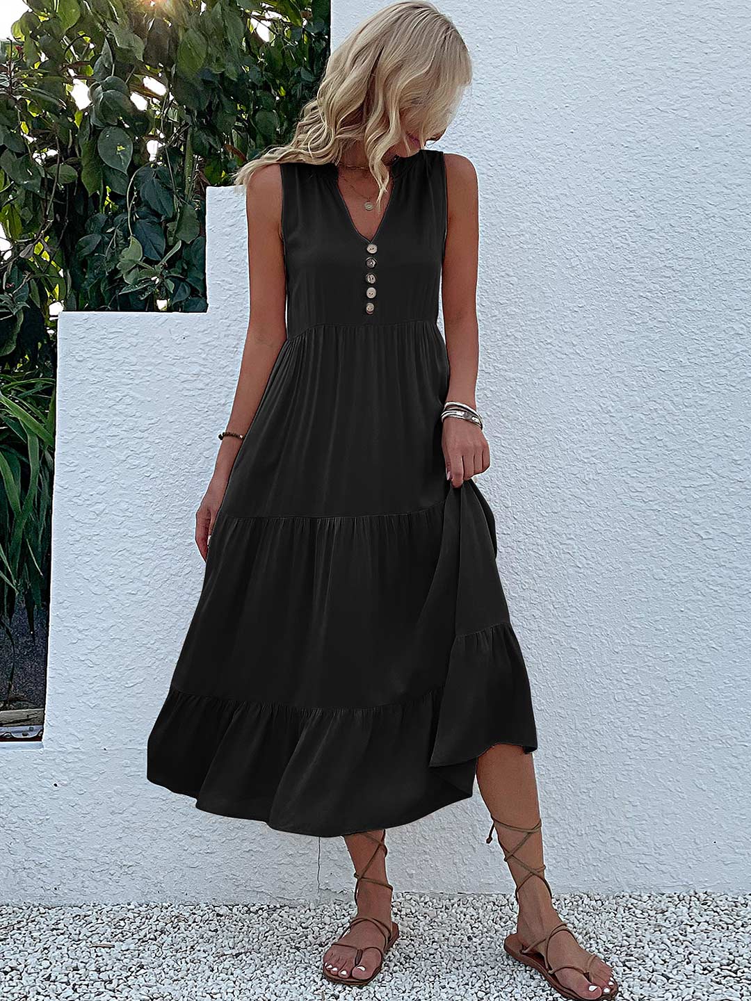 Tamara – Lässiges, lockeres Midi-Sommerkleid mit Knöpfen für Damen