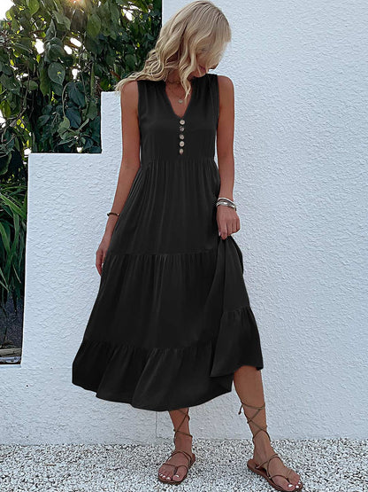 Tamara – Lässiges, lockeres Midi-Sommerkleid mit Knöpfen für Damen