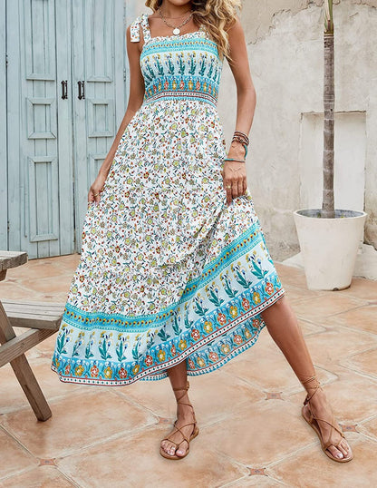 Casandra – Lange, lockere Sommerkleider mit Bohemian-Print und Trägern für Damen