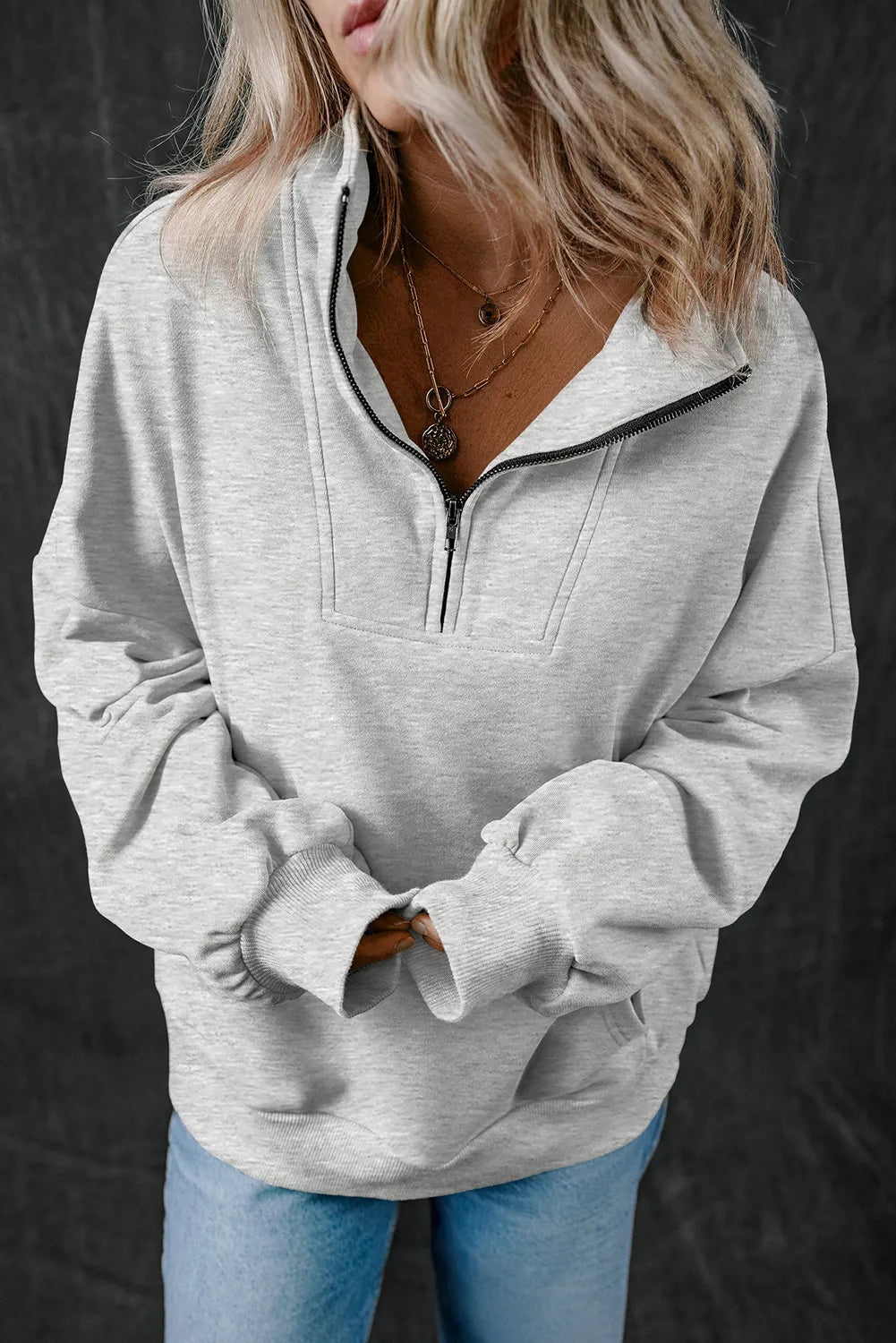 Adriana® | Langarm-Sweatshirt mit halbem Reißverschluss