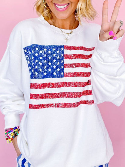 Xandra® | Langarm-Sweatshirt mit Rundhalsausschnitt und US-Flagge