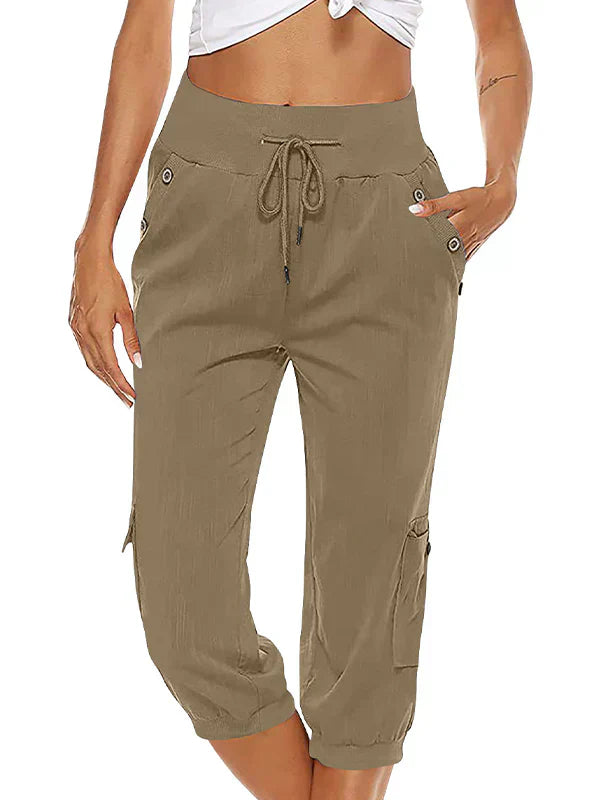 Vicky - Damen Cargo-Hose mit Kordelzug und elastischer Taille Casual Capri