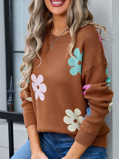 Aitana® | Langärmliger Pullover mit Blumen-Rundhalsausschnitt