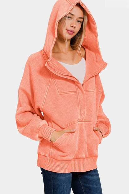 Zenaida® | Zenana Acid Wash Fleece Känguru-Hoodie