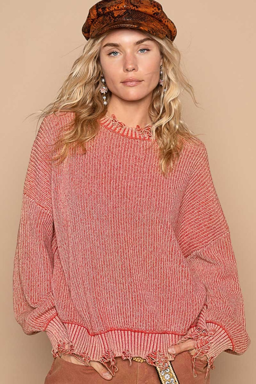 Agnes® | Verwaschener Used-Look-Pullover mit überschnittener Schulter