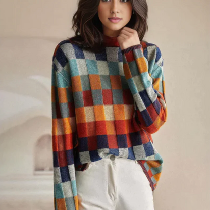 Trudi® | Bunter Rollkragenpullover mit Patchwork-Strickmuster